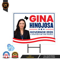 Gina Hinojosa For Texas Governor 2026 Yard Sign, Corrugated Plastic Governor Elections Race Red White & Blue Yard Sign with Metal H-Stake
