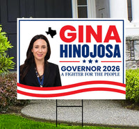 Gina Hinojosa For Texas Governor 2026 Yard Sign, Corrugated Plastic Governor Elections Race Red White & Blue Yard Sign with Metal H-Stake