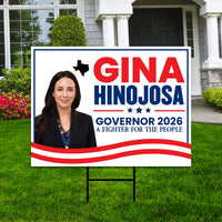 Gina Hinojosa For Texas Governor 2026 Yard Sign, Corrugated Plastic Governor Elections Race Red White & Blue Yard Sign with Metal H-Stake