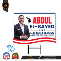 Abdul El-Sayed For Michigan Senate 2026 Yard Sign, Corrugated Plastic Senate Elections, Race Red White & Blue Yard Sign with Metal H-Stake