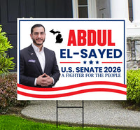 Abdul El-Sayed For Michigan Senate 2026 Yard Sign, Corrugated Plastic Senate Elections, Race Red White & Blue Yard Sign with Metal H-Stake
