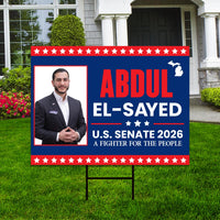 Abdul El-Sayed For Michigan Senate 2026 Yard Sign, Corrugated Plastic Senate Elections, Race Red White & Blue Yard Sign with Metal H-Stake