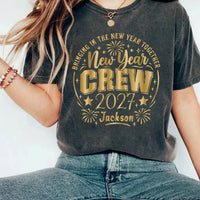 Personalized New Year Crew Shirt, Custom Family Name 2027 Tee, Gold Fireworks Party T-Shirt, Matching NYE Group Outfit, New Year Gift