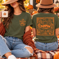Personalized Pumpkin Crew Shirt, Custom Name Fall T-Shirt, Holiday Tee, Thanksgiving Pumpkin Outfit, Holiday Gift for Her, Front Back Print