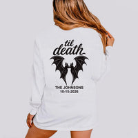 Personalized Til Death Halloween Shirt, Custom Bat Vampire Back Print Tee, Matching Couple Shirt, Family Name Date Top, Halloween Gift