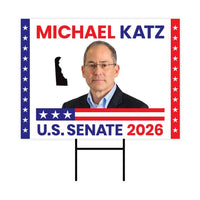 Michael Katz For Delaware Senate 2026 Yard Sign, Corrugated Plastic Senate Elections, Race Red White & Blue Yard Sign with Metal H-Stake