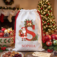 Personalized Santa Sack, Custom Initial Christmas Toy Sack with Name, Large Santa Gift Bag, Reusable Christmas Sack, Kids Christmas Gift