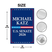 Michael Katz For Delaware Senate 2026 Garden Flag, Double Sided, 2026 Senate Flag, Elections Flag, Anti-Trump Sign, Race Red White Blue Flag