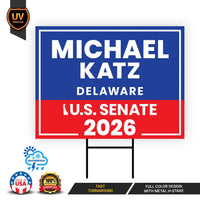 Michael Katz For Delaware Senate 2026 Yard Sign, Corrugated Plastic Senate Elections, Race Red White & Blue Yard Sign with Metal H-Stake