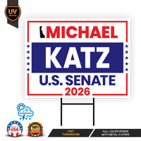 Michael Katz For Delaware Senate 2026 Yard Sign, Corrugated Plastic Senate Elections, Race Red White & Blue Yard Sign with Metal H-Stake
