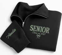 Personalized Senior Embroidered Quarter Zip Sweatshirt, Class of 2027 Pullover, Custom Name Sleeve, Graduation Gift, Senior Year Outfit