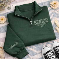 Personalized Senior Embroidered Quarter Zip Sweatshirt, Class of 2027 Pullover, Custom Name Sleeve, Graduation Gift, Senior Year Outfit