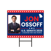 Jon Ossoff For Georgia Senate 2026 Yard Sign, Corrugated Plastic Senate Elections, Race Red White & Blue Yard Sign with Metal H-Stake