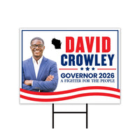 David Crowley For Wisconsin Governor 2026 Yard Sign, Corrugated Plastic Governor Elections Race Red White Blue Yard Sign with Metal H-Stake