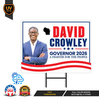 David Crowley For Wisconsin Governor 2026 Yard Sign, Corrugated Plastic Governor Elections Race Red White Blue Yard Sign with Metal H-Stake