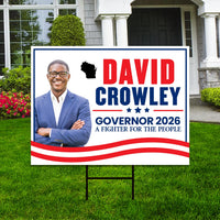 David Crowley For Wisconsin Governor 2026 Yard Sign, Corrugated Plastic Governor Elections Race Red White Blue Yard Sign with Metal H-Stake