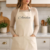 Custom Name Embroidered Apron, Personalized Cooking Apron, Script Name Kitchen Apron with Pockets, Full-Length Cooking Apron, Name Gift