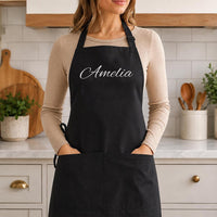 Custom Name Embroidered Apron, Personalized Cooking Apron, Script Name Kitchen Apron with Pockets, Full-Length Cooking Apron, Name Gift