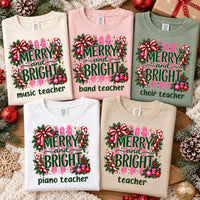 Custom Music Teacher Christmas Shirt, Personalized Merry and Bright Tee, Festive Teacher Holiday Top, Christmas Gift, Music Teacher Gift