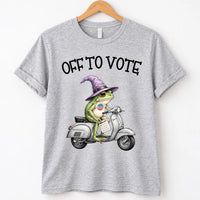 Off to Vote Frog Witch Shirt, Funny Halloween Voting Tee, Cute Witch Frog Scooter Graphic, Election Season T Shirt, Gift for Voters