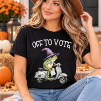Off to Vote Frog Witch Shirt, Funny Halloween Voting Tee, Cute Witch Frog Scooter Graphic, Election Season T Shirt, Gift for Voters