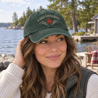 Lake Ontario Embroidered Hat, Canadian Maple Leaf Wave Design, Bio Washed Cotton Cap, Great Lakes Travel Souvenir, Everyday Cap Gift