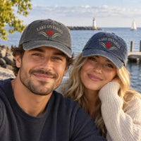 Lake Ontario Embroidered Hat, Canadian Maple Leaf Wave Design, Bio Washed Cotton Cap, Great Lakes Travel Souvenir, Everyday Cap Gift