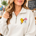 Personalized Teacher Embroidered Quarter Zip Sweatshirt, Custom Name Pullover, Pencil Bow School Top, Classroom Outfit, Gift for Teacher