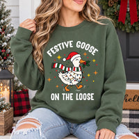 Festive Goose on the Loose Christmas Sweatshirt, Funny Holiday Goose Shirt, Cute Winter Bird Tee, Festive Crewneck, Holiday Party Gift