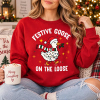 Festive Goose on the Loose Christmas Sweatshirt, Funny Holiday Goose Shirt, Cute Winter Bird Tee, Festive Crewneck, Holiday Party Gift