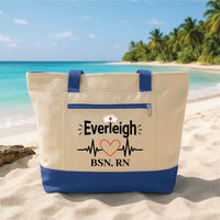 Personalized Nurse Tote Bag with Zipper, Custom RN Name Canvas Tote, Hospital Shift Essentials Bag, Nurse Appreciation Gift for RN