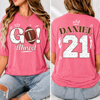 Personalized Game Day Mascot Shirt, Custom Name Number Back Print Tee, Team Tee, Football Season Outfit, Sports Mom Gift, Front Back
