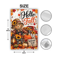 Hello Fall Scarecrow Garden Flag, 12x18 Double Sided Yard Flag, Autumn Welcome Sign, Sunflower Pumpkin Harvest Porch Decor, Autumn Gift