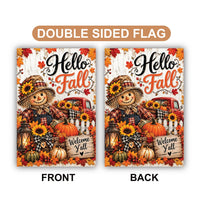 Hello Fall Scarecrow Garden Flag, 12x18 Double Sided Yard Flag, Autumn Welcome Sign, Sunflower Pumpkin Harvest Porch Decor, Autumn Gift