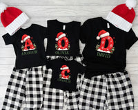 Personalized Christmas Initial Sweatshirt, Custom Name Santa Hat Tee, Matching Holiday Shirt, Festive Family Outfit, Family Christmas Gift