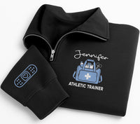 Athletic Trainer Embroidered Quarter Zip Sweatshirt, Custom Name Pullover, Medical Kit Stitch, Sports Medicine Staff, Gift for Trainers