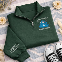 Athletic Trainer Embroidered Quarter Zip Sweatshirt, Custom Name Pullover, Medical Kit Stitch, Sports Medicine Staff, Gift for Trainers