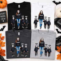 Personalized Horror Mama Shirt, Custom Kids Name Mama Tee, Spooky Hockey Mask Family Shirt, Halloween Mom Outfit, Unique Horror Mom Gift