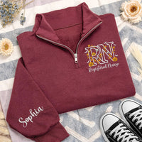 Personalized Nurse Embroidered Quarter Zip Sweatshirt, Custom RN Halloween Pullover, Scrub Layering Top, Off Duty Nurse, Halloween Gift