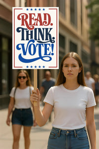 Read Think Vote Protest Sign, Vote Early No Kings Poster, Anti-Trump Resist Fascism, Protect Democracy, Political Activist Rally Sign