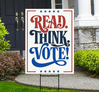 Read Think Vote Protest Yard Sign - Vote Early, No Kings, Anti-Trump, Protect Democracy, Resist Fascism Yard Sign with Metal H-Stake