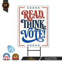 Read Think Vote Protest Yard Sign - Vote Early, No Kings, Anti-Trump, Protect Democracy, Resist Fascism Yard Sign with Metal H-Stake