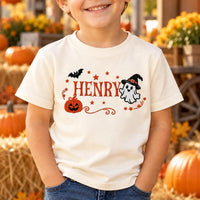 Custom Name Halloween Embroidered Shirt, Personalized Ghost Hoodie, Cute Pumpkin Witch Design, Holiday Sweatshirt, Fall Gift for Kids