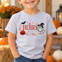 Custom Name Halloween Embroidered Shirt, Personalized Ghost Hoodie, Cute Pumpkin Witch Design, Holiday Sweatshirt, Fall Gift for Kids