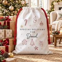 Personalized Santa Sack with Name, Special Delivery Christmas Toy Sack, Modern Holiday Gift Bag, Reusable Christmas Sack, Christmas Gift