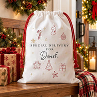 Personalized Santa Sack with Name, Special Delivery Christmas Toy Sack, Modern Holiday Gift Bag, Reusable Christmas Sack, Christmas Gift