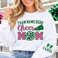 Personalized Cheer Mom Glitter Sweatshirt, Custom Team Name Crewneck, Cheerleading Mom Pullover, Pom Pom Cheer Design, Custom Team Gift