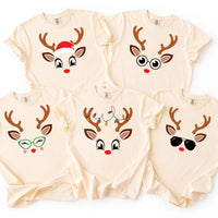 Custom Reindeer Face Christmas Shirt, Family Holiday Tee, Cute Reindeer T-Shirt, Matching Family Xmas Outfit, Holiday Gift for Family