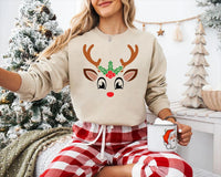 Custom Reindeer Face Christmas Shirt, Family Holiday Tee, Cute Reindeer T-Shirt, Matching Family Xmas Outfit, Holiday Gift for Family