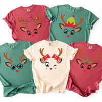 Custom Reindeer Face Christmas Shirt, Family Holiday Tee, Cute Reindeer T-Shirt, Matching Family Xmas Outfit, Holiday Gift for Family